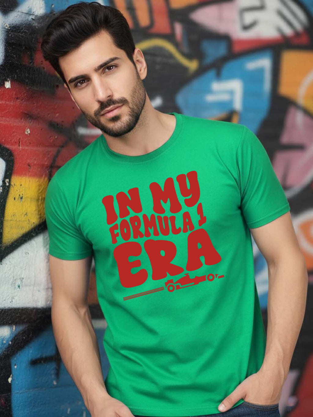 Greylongg Round Neck Racing Design Printed T-Shirt.