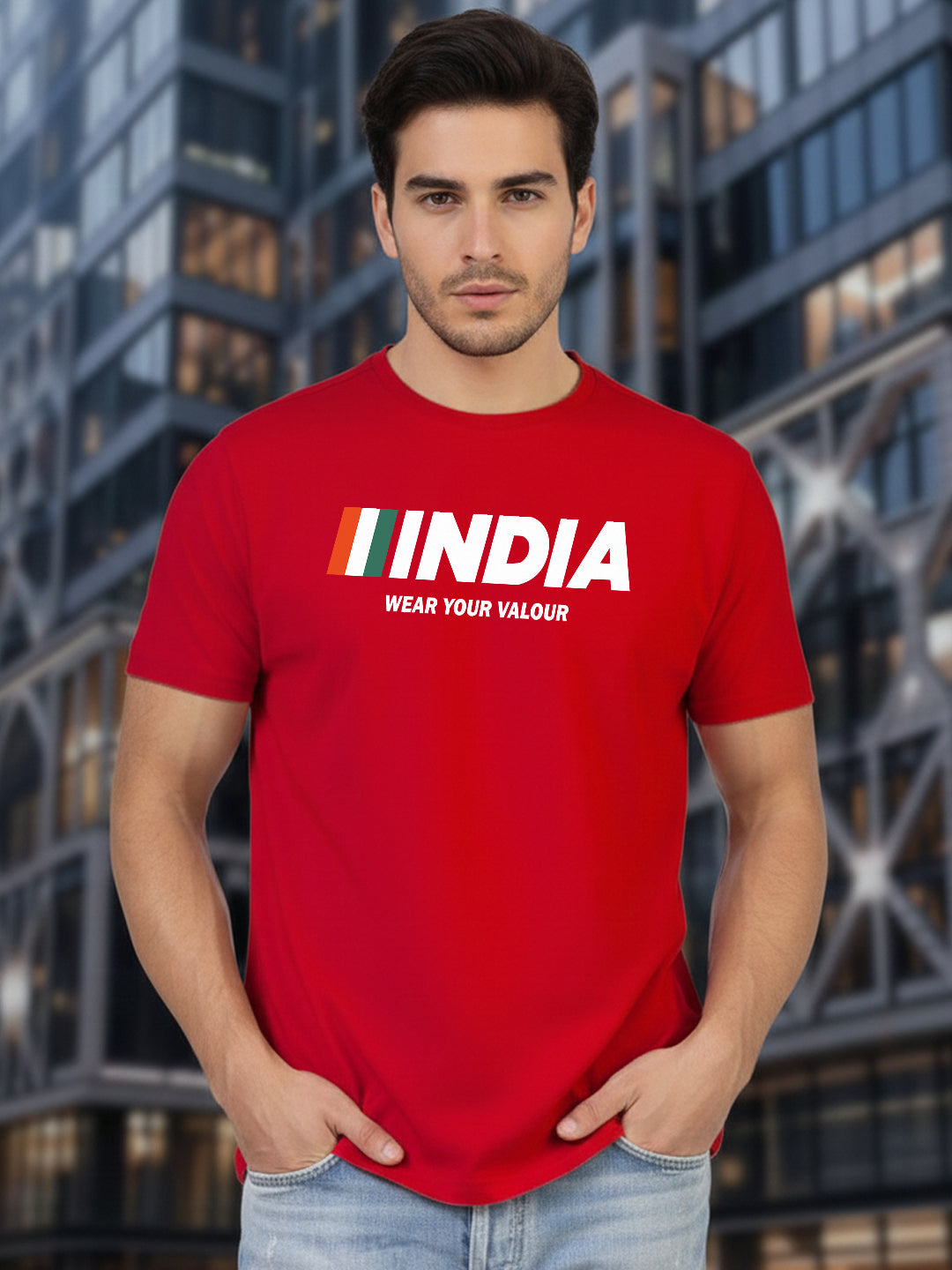 Greylongg Round Neck India Design Printed T-Shirt.