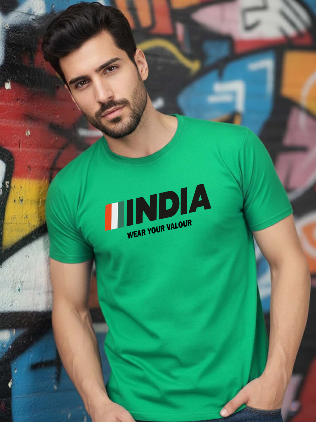 Greylongg Round Neck India Design Printed T-Shirt.
