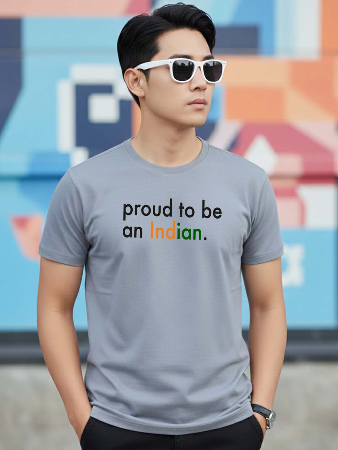 Greylongg Round Neck Indian Design Printed T-Shirt.