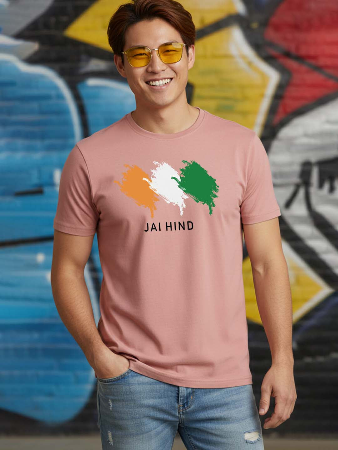 Greylongg Round Neck Indian, jai Hind Design Printed T-Shirt.