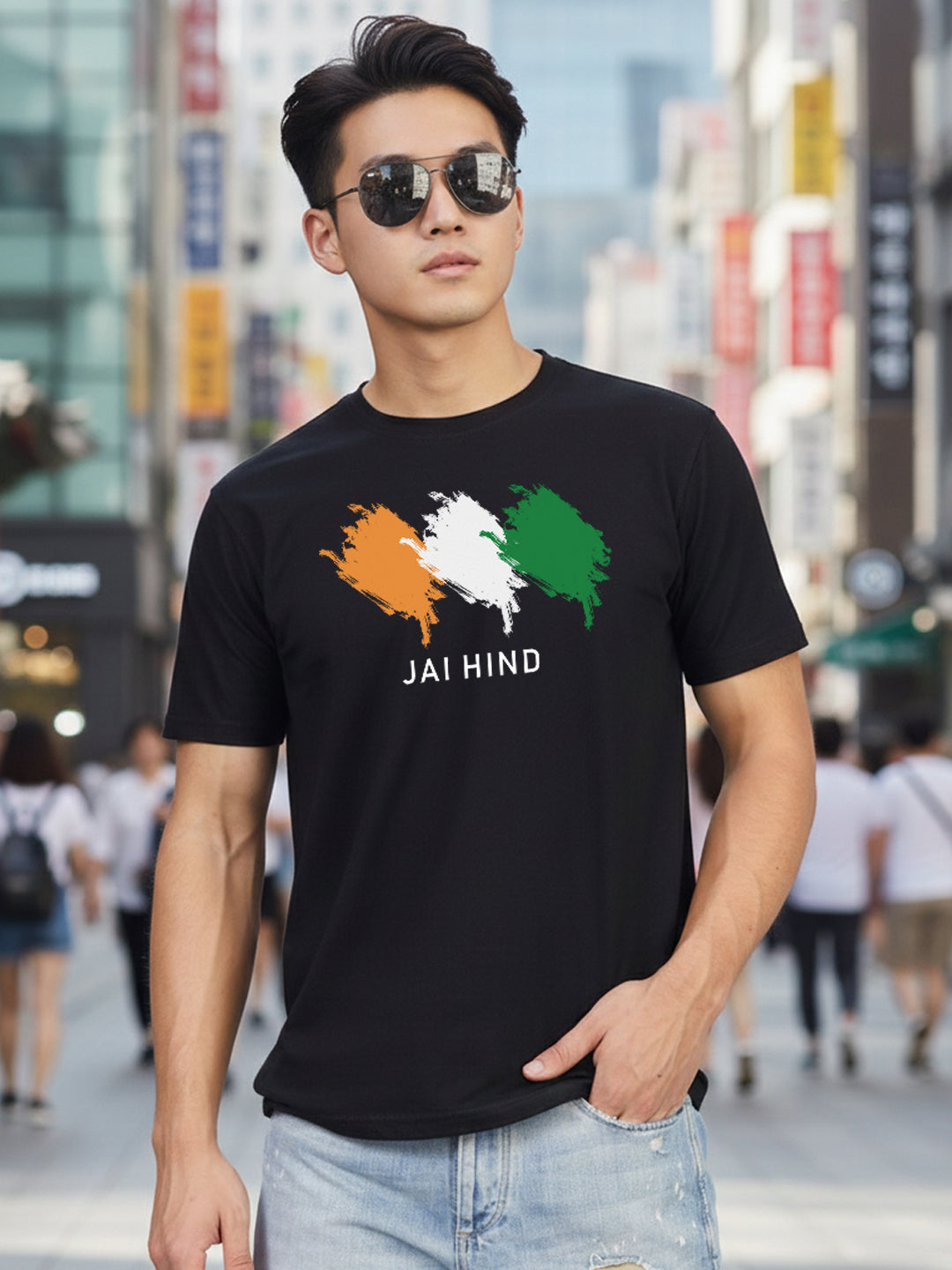 Greylongg Round Neck Indian, jai Hind Design Printed T-Shirt.
