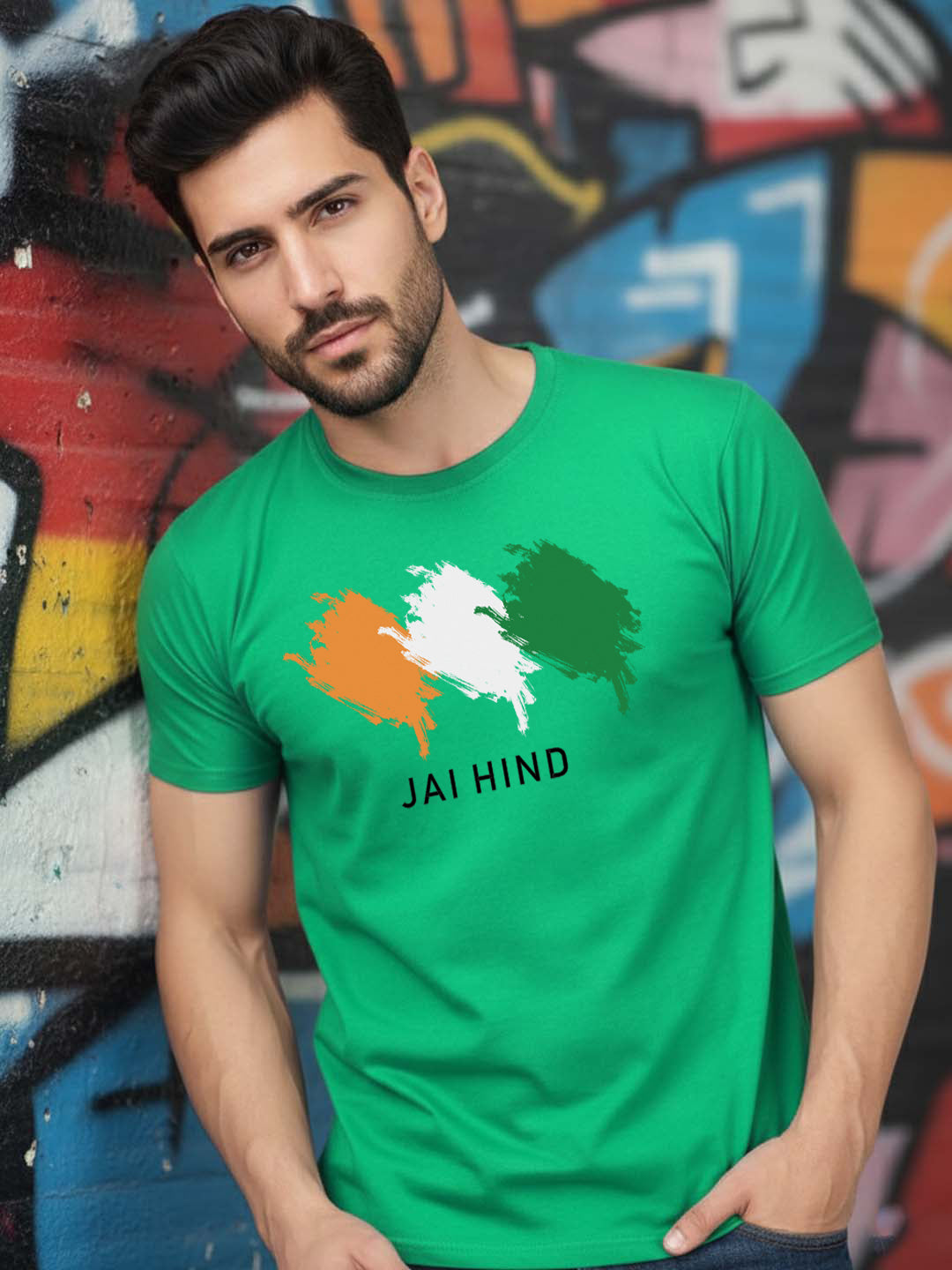 Greylongg Round Neck Indian, jai Hind Design Printed T-Shirt.