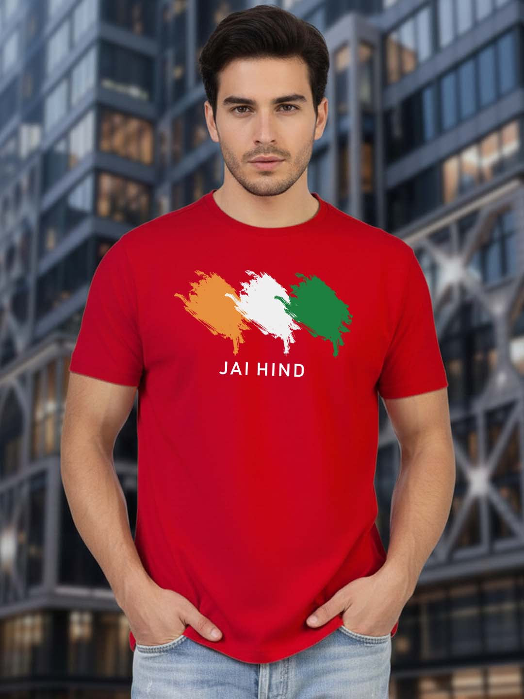 Greylongg Round Neck Indian, jai Hind Design Printed T-Shirt.