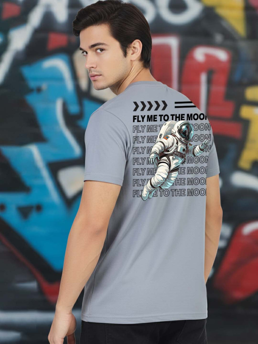 Greylongg Round Neck Nasa Design Printed T-Shirt.