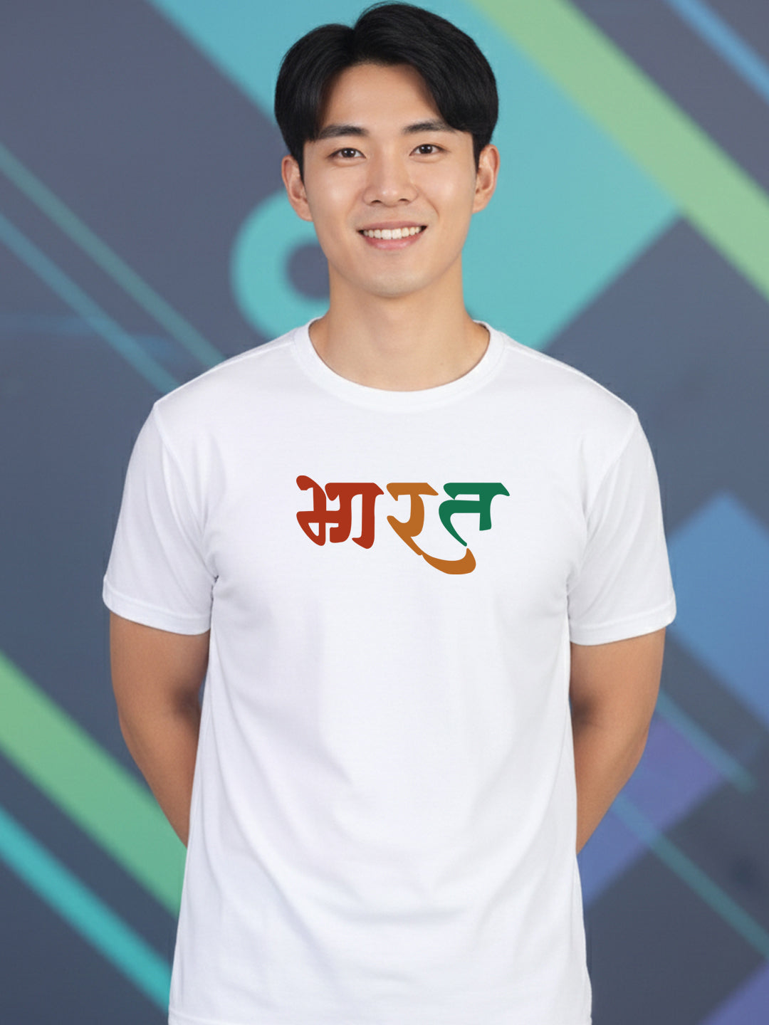 Greylongg Round Neck Bharat Design Printed T-Shirt.