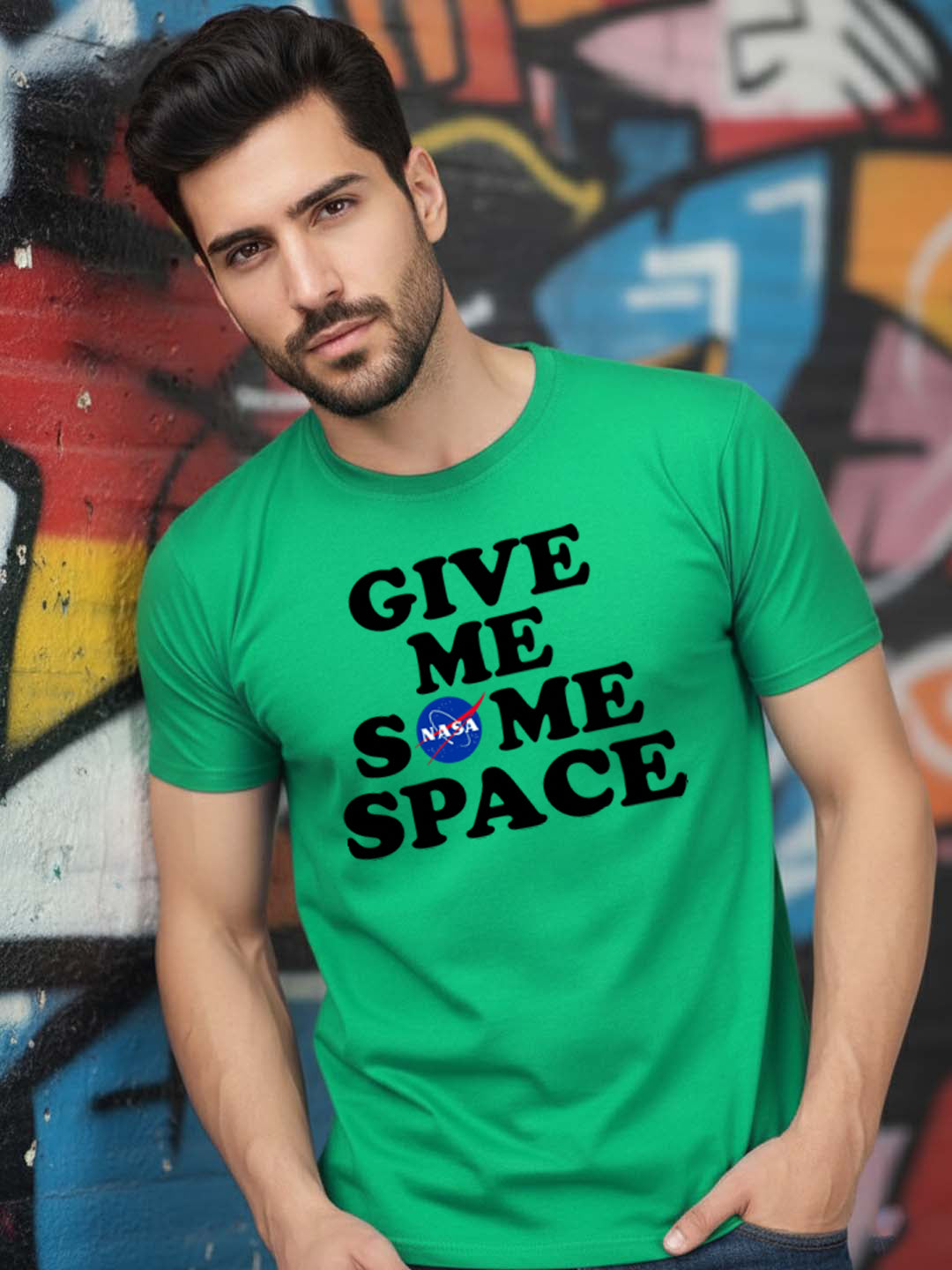 Greylongg Round Neck Space Design Printed T-Shirt.