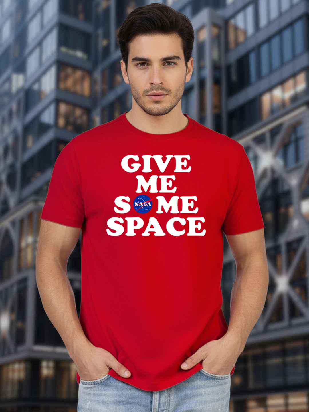 Greylongg Round Neck Space Design Printed T-Shirt.