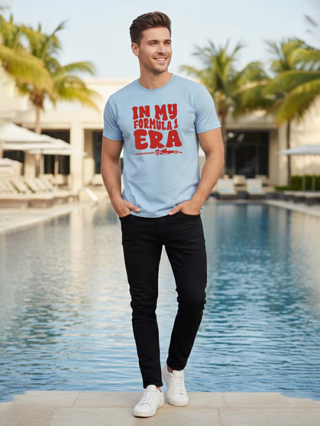 Greylongg Round Neck Racing Design Printed T-Shirt.