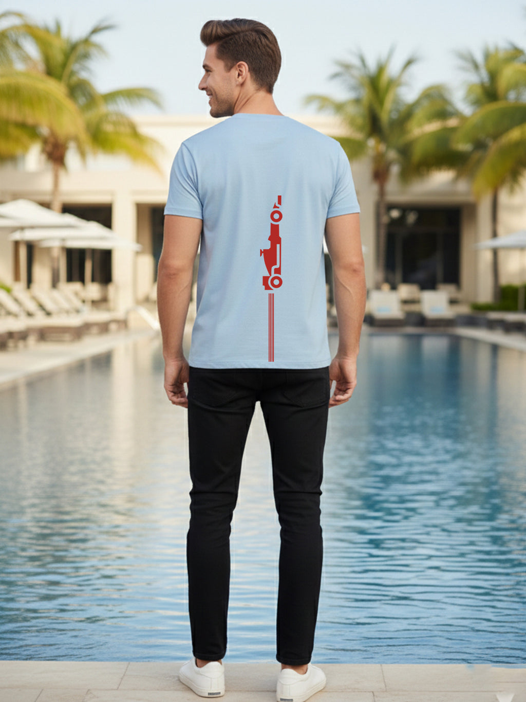 Greylongg Round Neck Racing Design Printed T-Shirt.