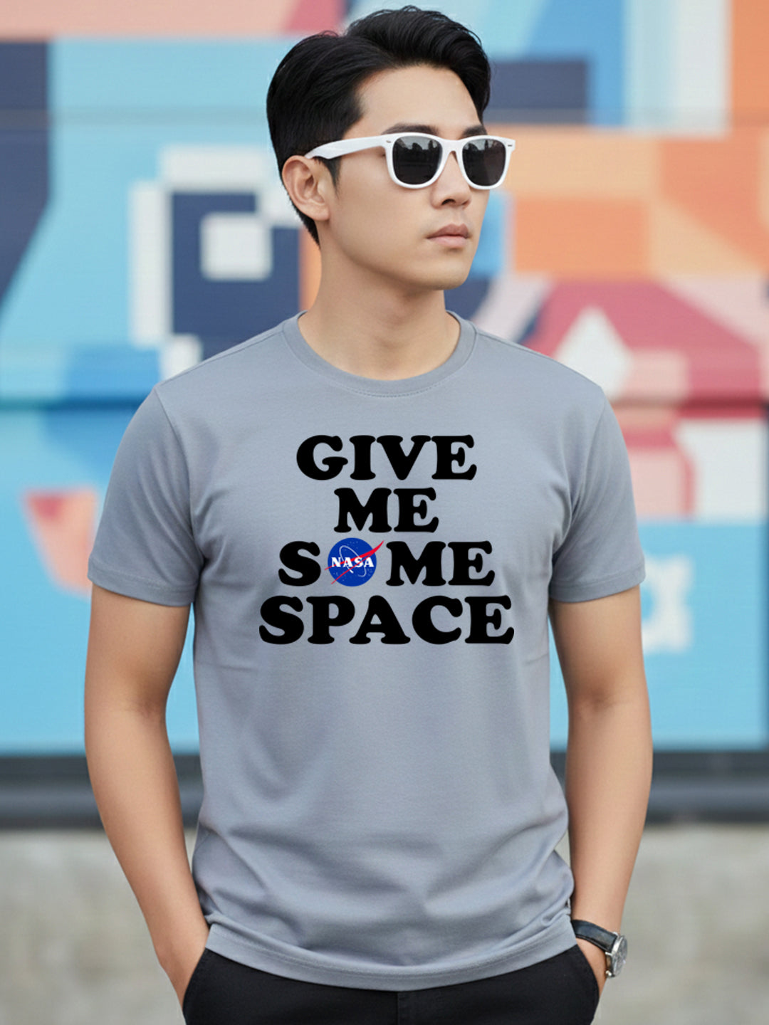 Greylongg Round Neck Space Design Printed T-Shirt.