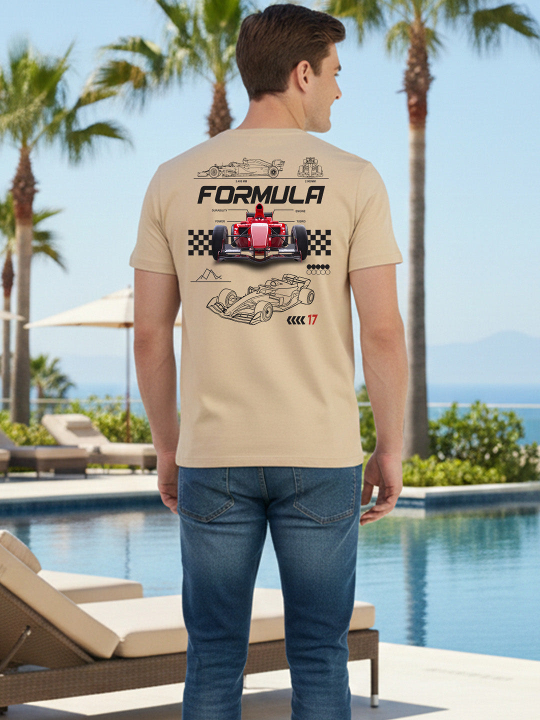 Greylongg Round Neck Ferrari Design Printed T-Shirt.