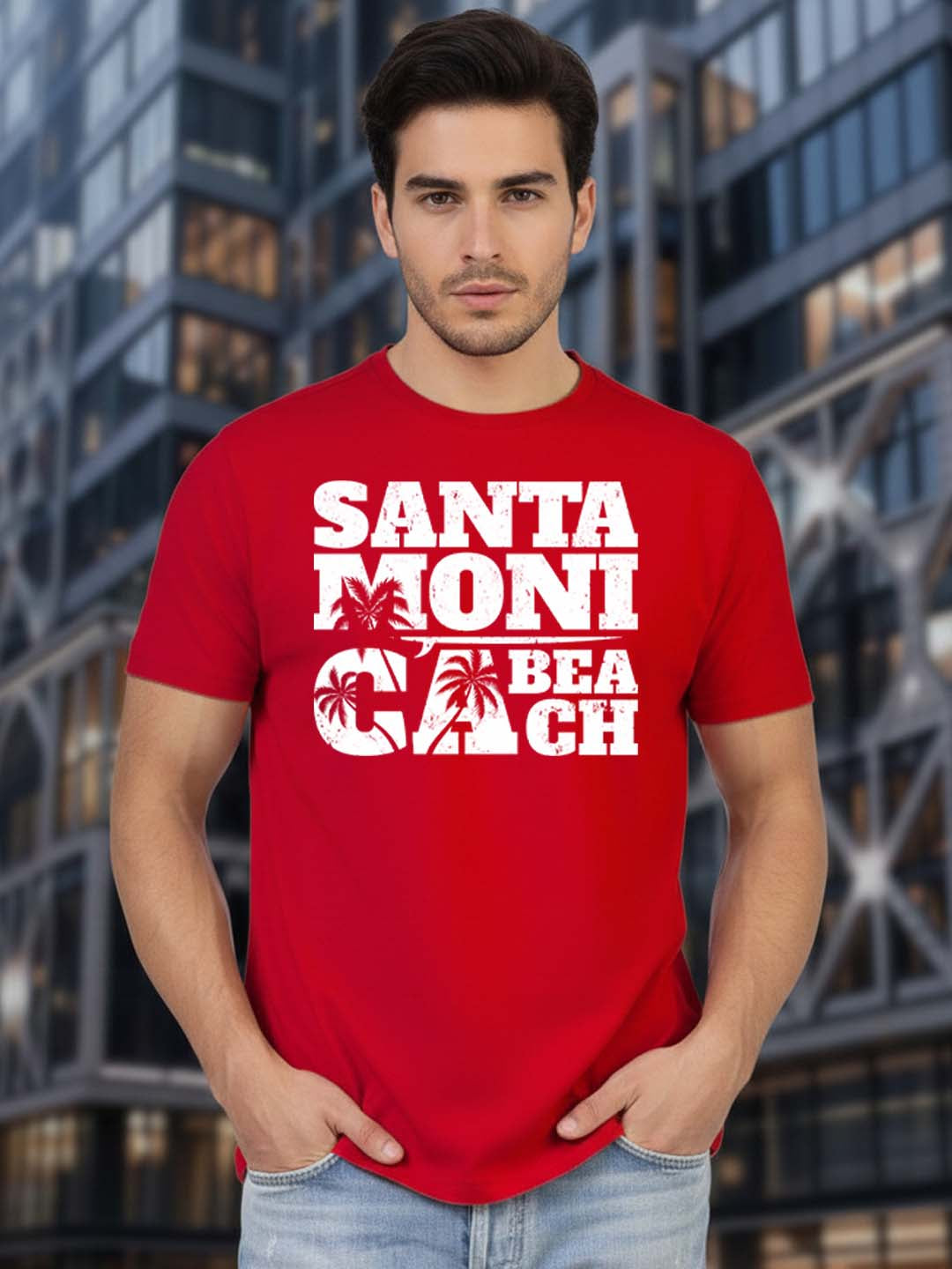 Greylongg Round Neck Santa Moni Cabeach Design Printed T-Shirt.