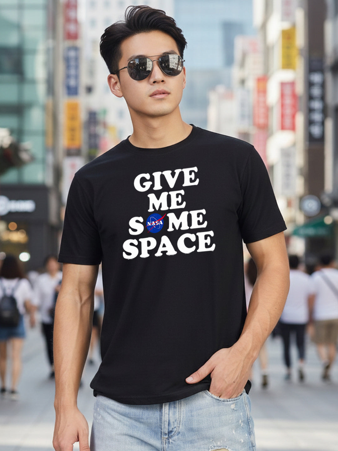 Greylongg Round Neck Space Design Printed T-Shirt.