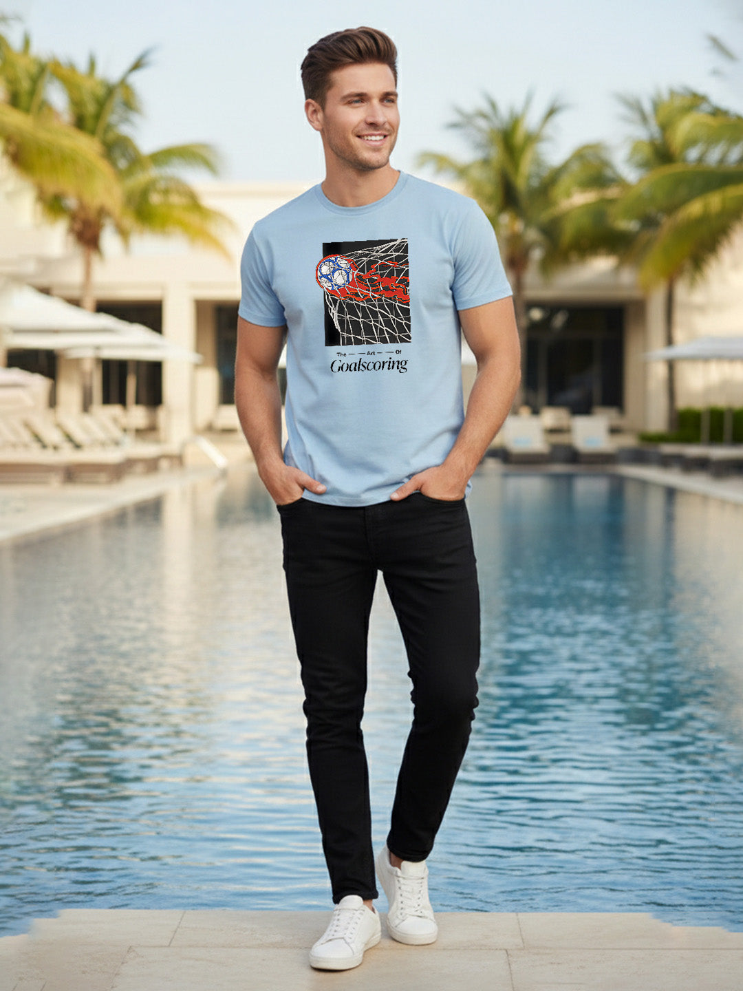 Greylongg Round Neck Goalscoring Design Printed T-Shirt.