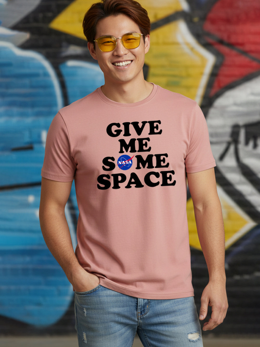 Greylongg Round Neck Space Design Printed T-Shirt.