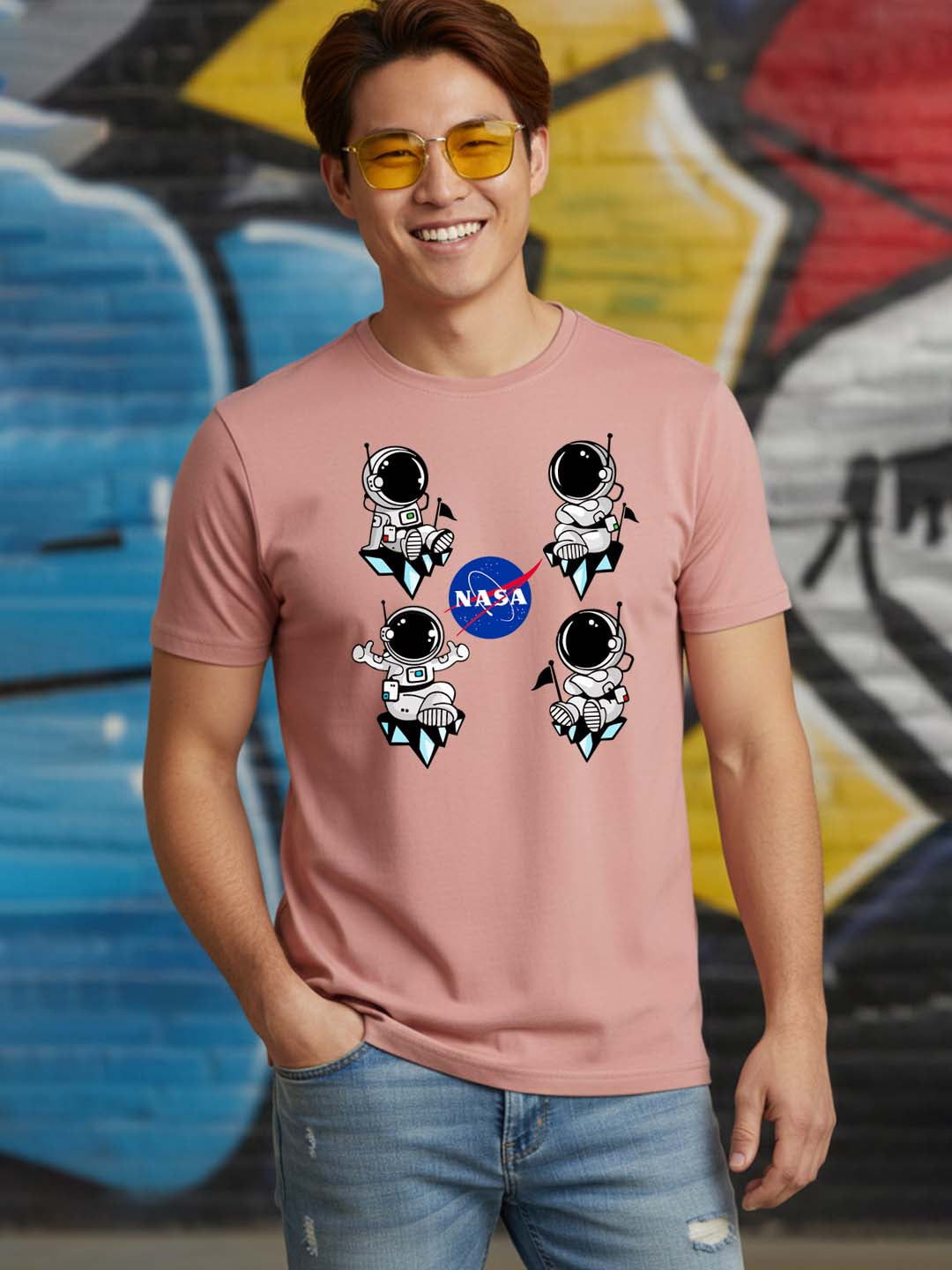 Greylongg Round Neck Nasa Design Printed T-Shirt.