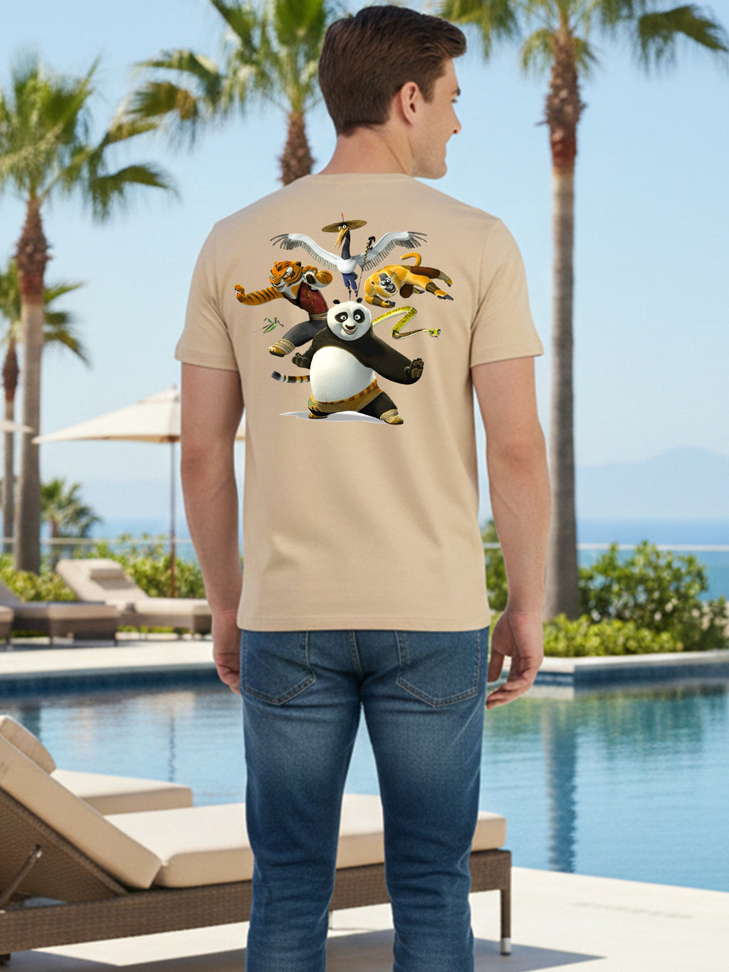 Greylongg Round Neck Cartoon Panda Design Printed T-Shirt.