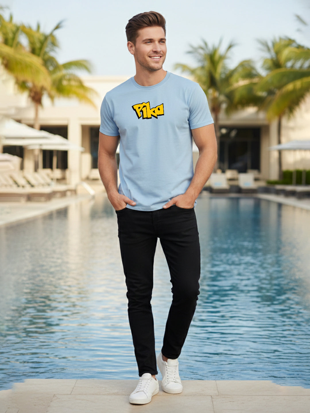 Greylongg Round Neck Cartoon Pika-chu Design Printed T-Shirt.