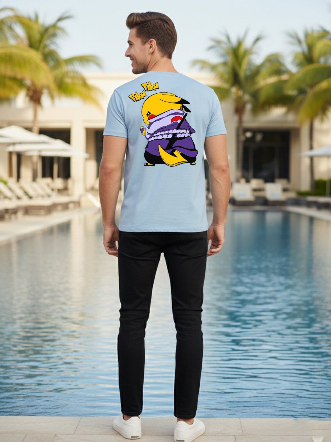 Greylongg Round Neck Cartoon Pika-chu Design Printed T-Shirt.