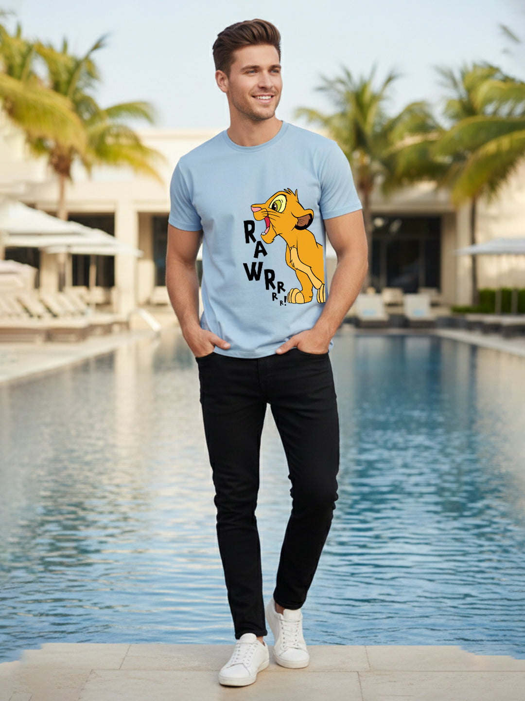 Greylongg Round Neck Disney Simba Design Printed T-Shirt.