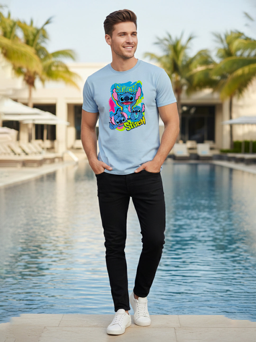 Greylongg Round Neck Stitch Design Printed T-Shirt.