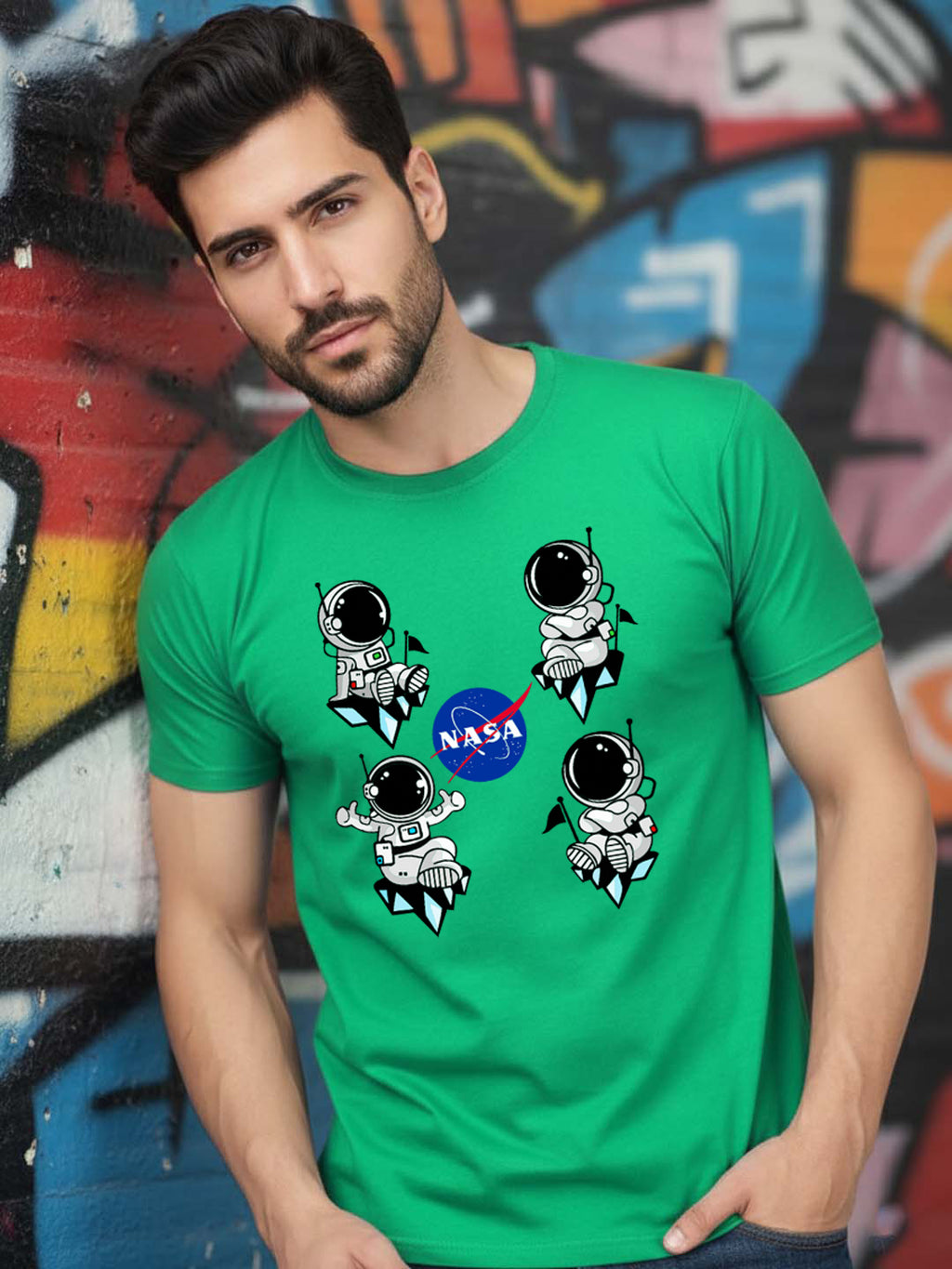 Greylongg Round Neck Nasa Design Printed T-Shirt.