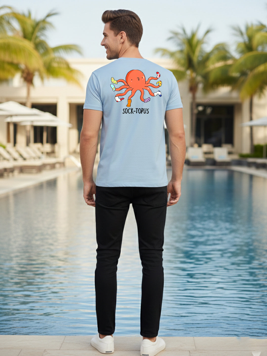 Greylongg Round Neck It's Octopus Design Printed T-Shirt.