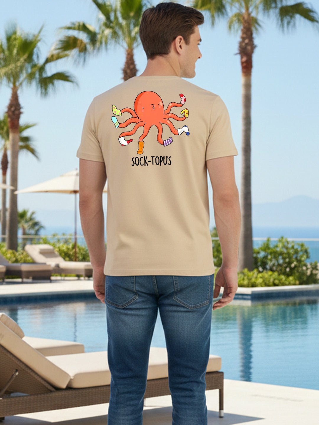 Greylongg Round Neck It's Octopus Design Printed T-Shirt.
