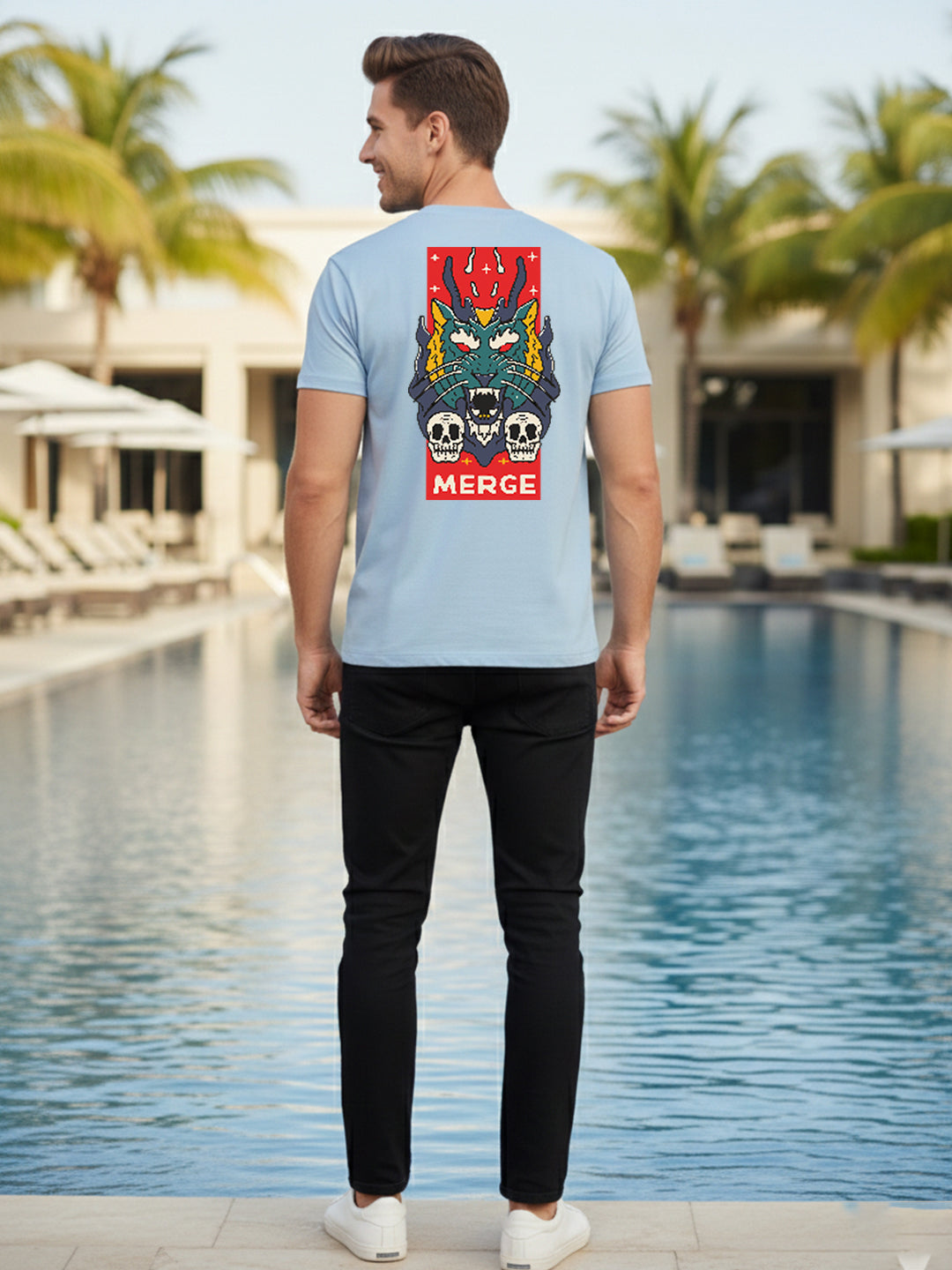 Greylongg Round Neck It's Gragon Design Printed T-Shirt.