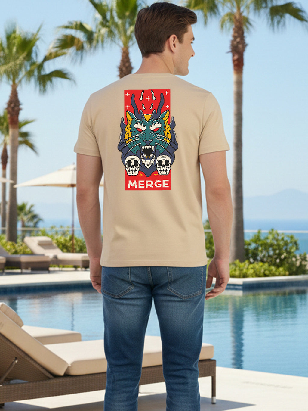 Greylongg Round Neck It's Gragon Design Printed T-Shirt.