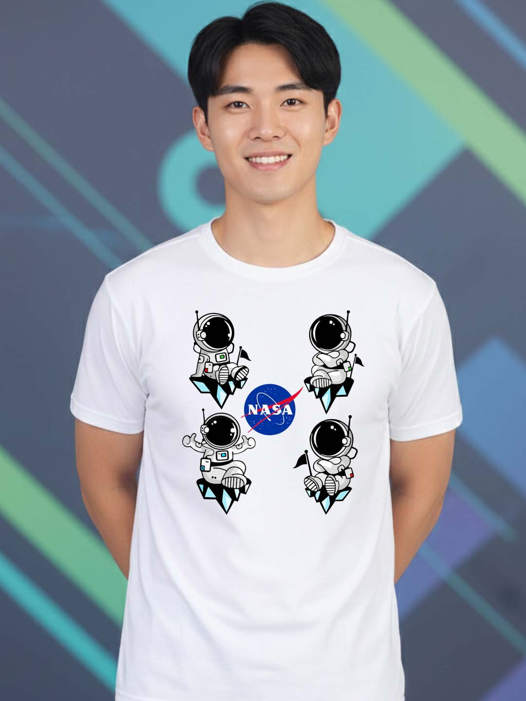 Greylongg Round Neck Nasa Design Printed T-Shirt.