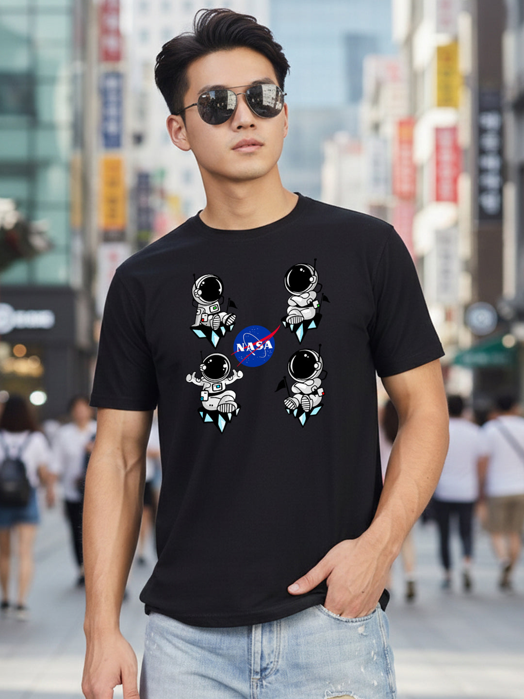 Greylongg Round Neck Nasa Design Printed T-Shirt.