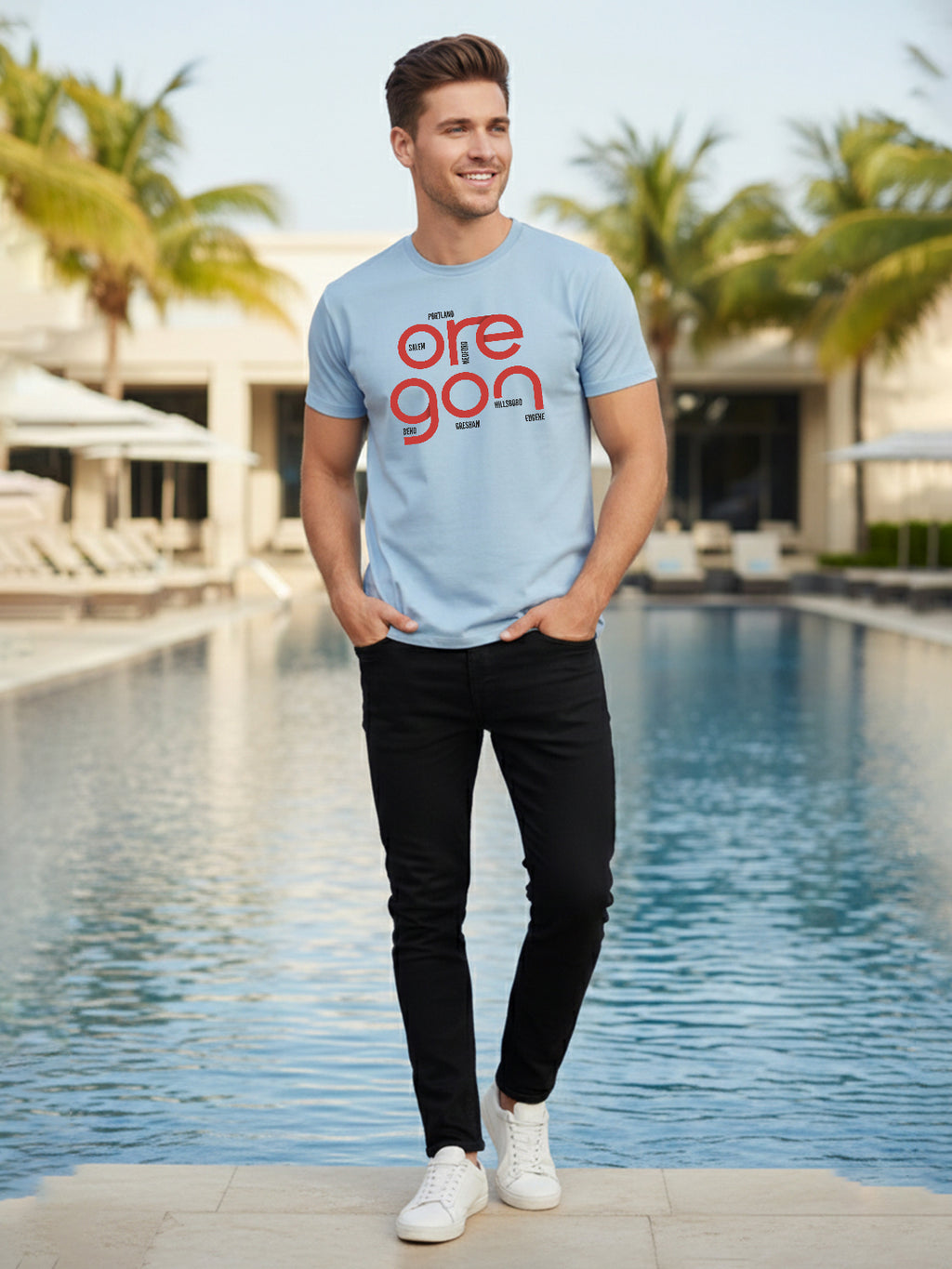 Greylongg Round Neck Oregon Design Printed T-Shirt.