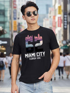 Greylongg Round Neck Miami City Design Printed T-Shirt.
