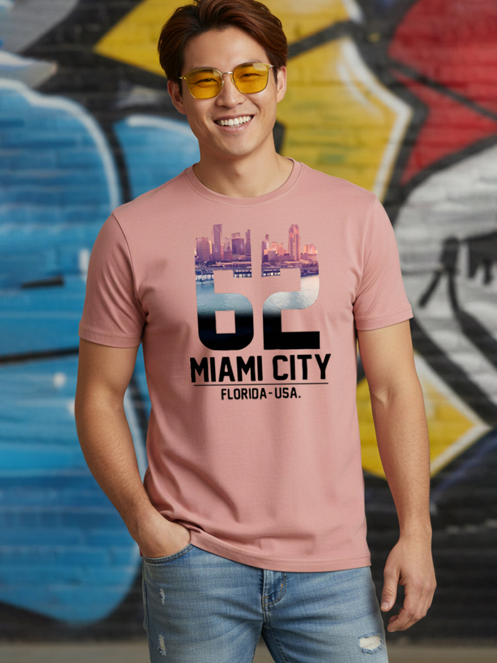 Greylongg Round Neck Miami City Design Printed T-Shirt.