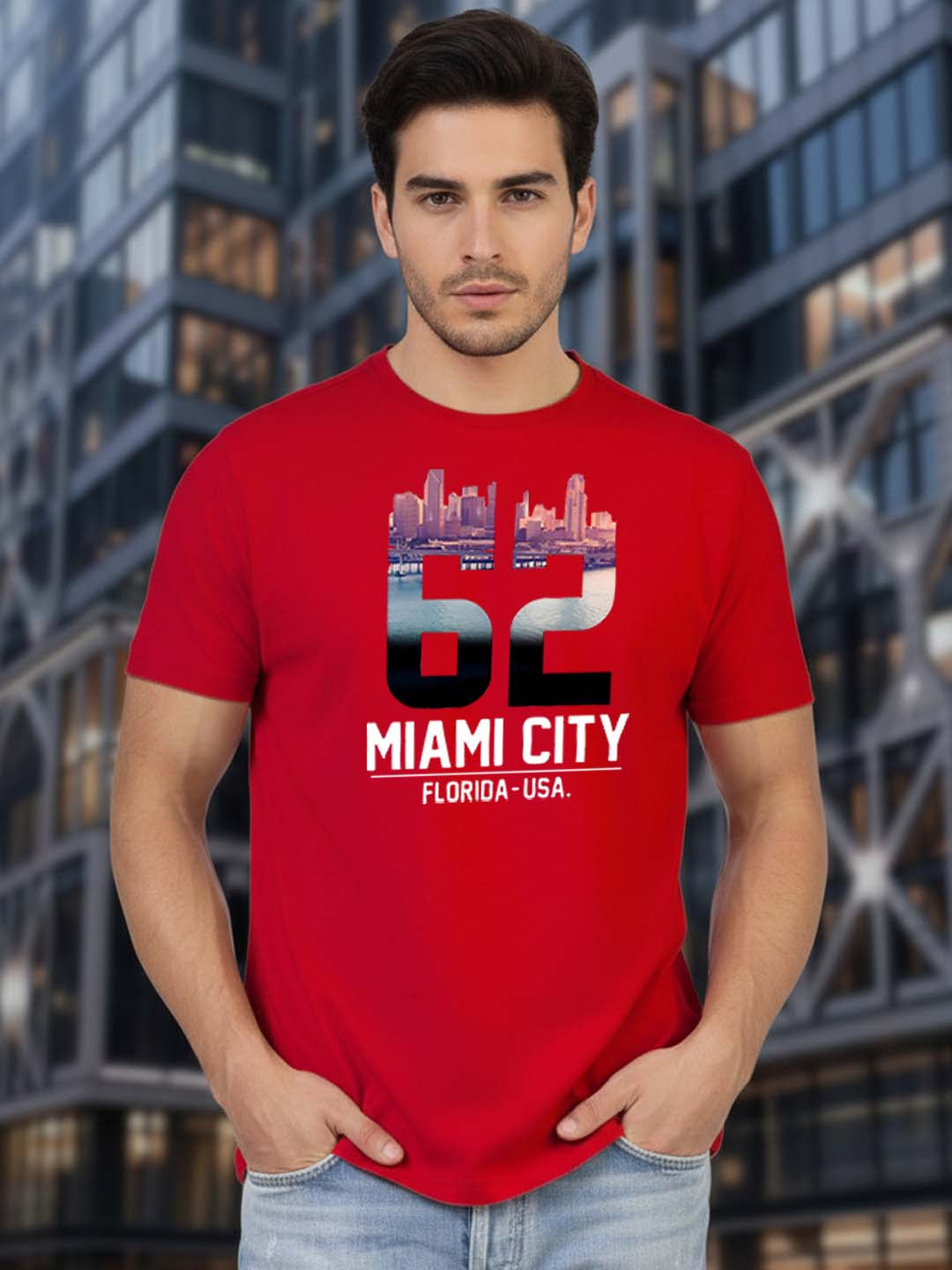Greylongg Round Neck Miami City Design Printed T-Shirt.