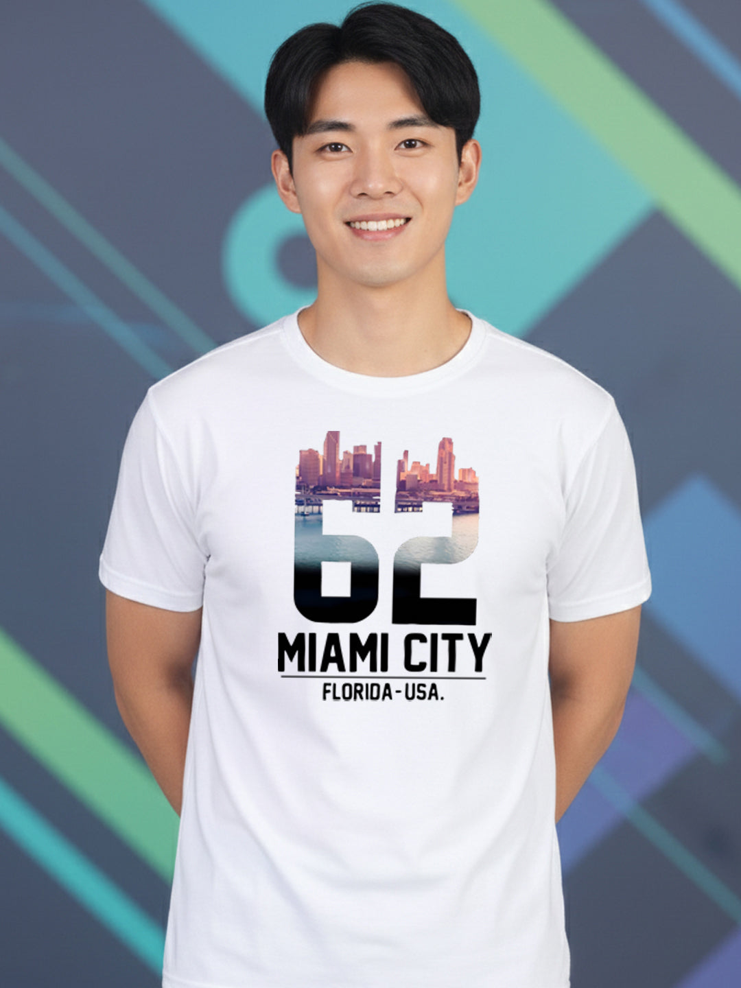 Greylongg Round Neck Miami City Design Printed T-Shirt.