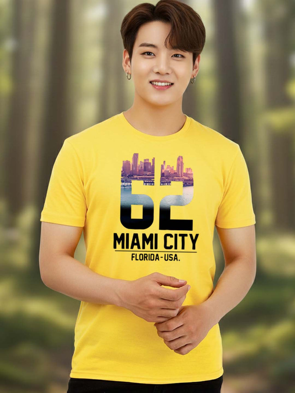Greylongg Round Neck Miami City Design Printed T-Shirt.