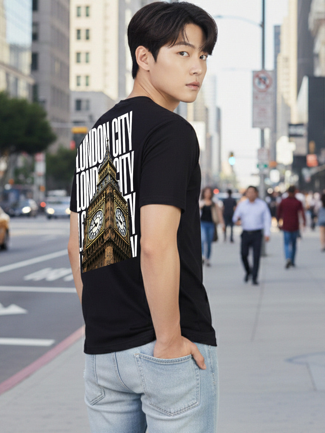 Greylongg Round Neck London City Design Printed T-Shirt.