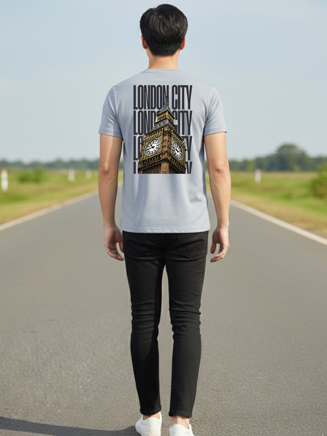 Greylongg Round Neck London City Design Printed T-Shirt.