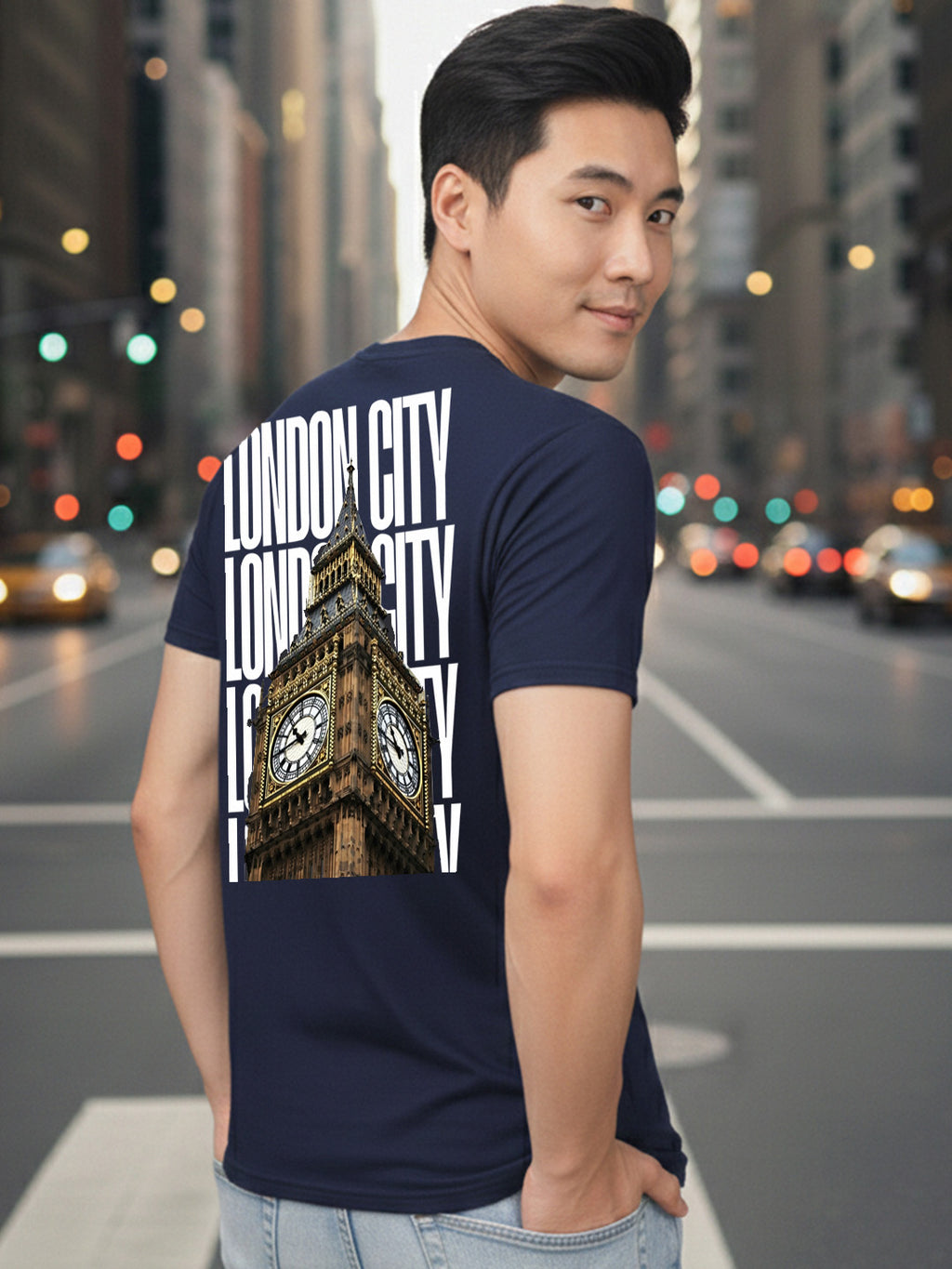 Greylongg Round Neck London City Design Printed T-Shirt.