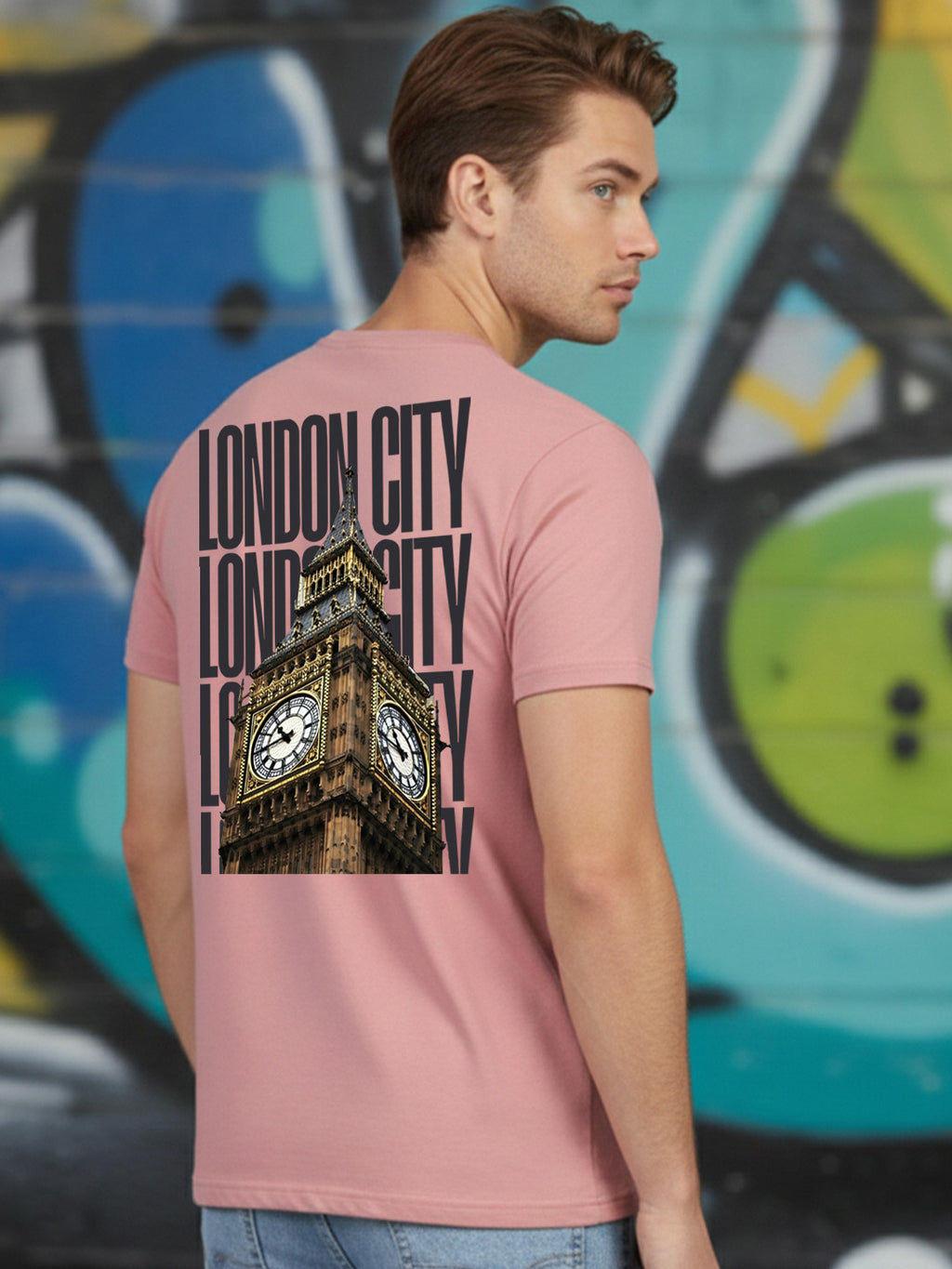 Greylongg Round Neck London City Design Printed T-Shirt.