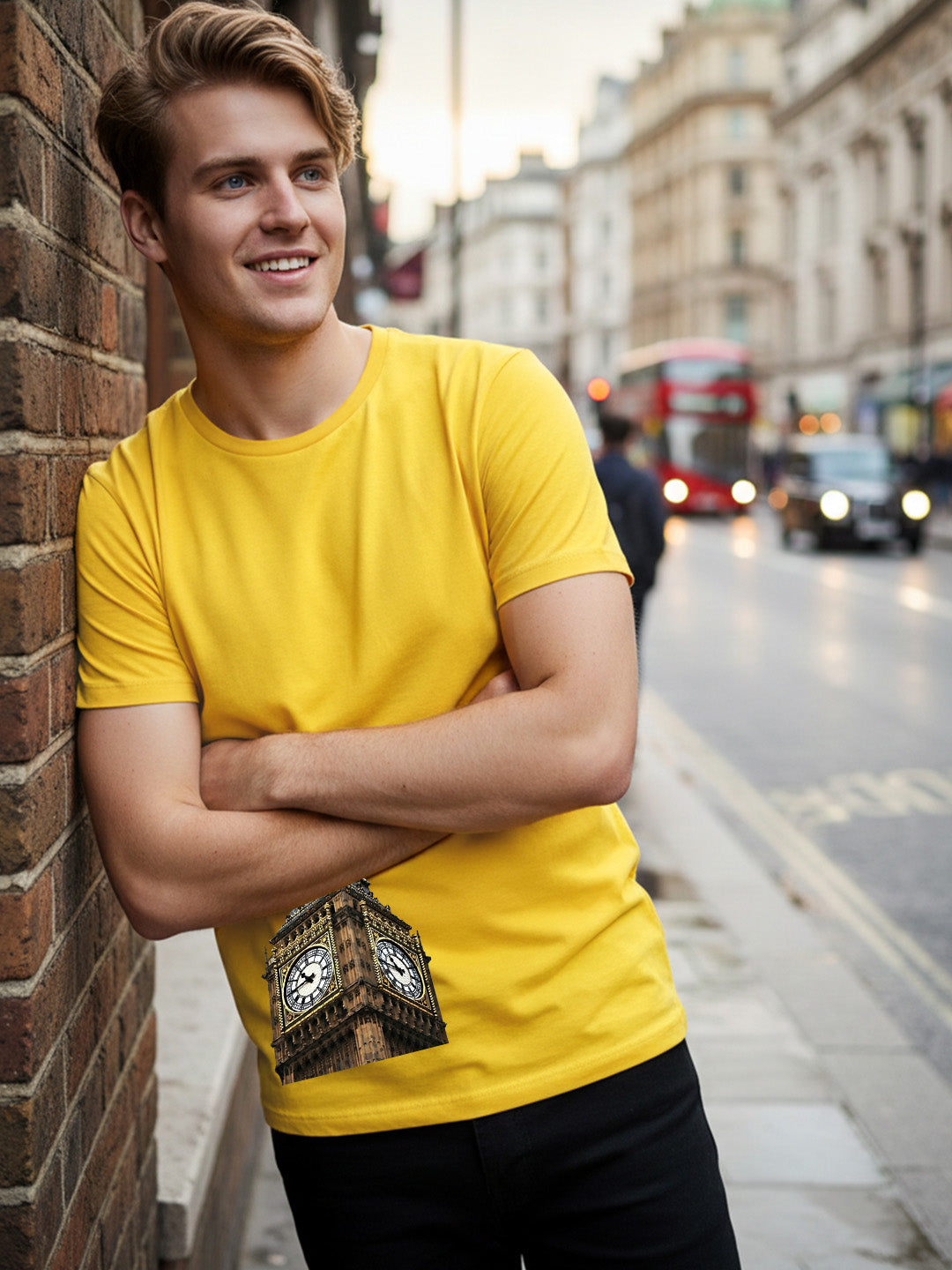 Greylongg Round Neck London City Design Printed T-Shirt.