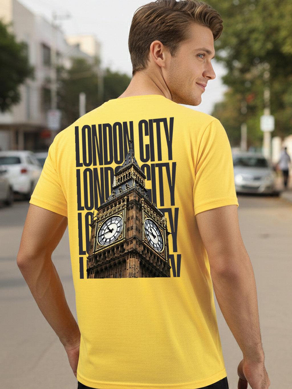 Greylongg Round Neck London City Design Printed T-Shirt.