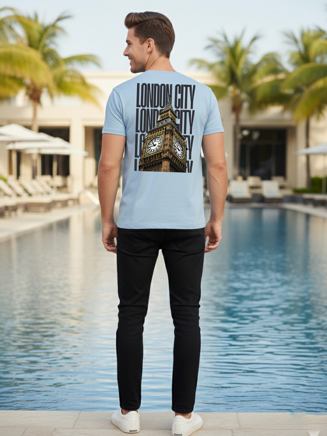 Greylongg Round Neck London City Design Printed T-Shirt.