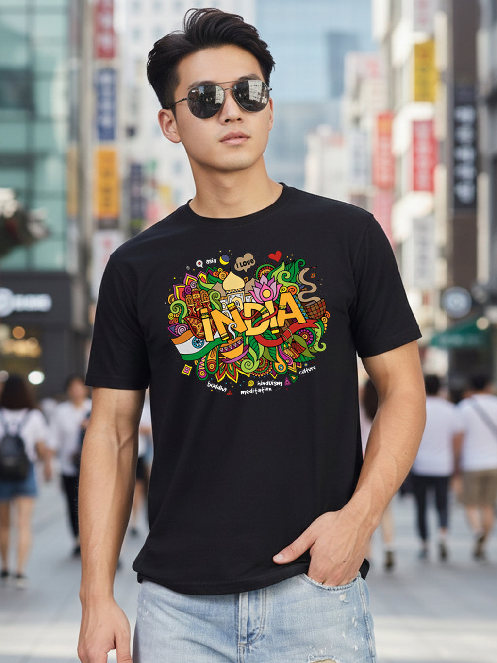 Greylongg Round Neck India Festival Design Printed T-Shirt.