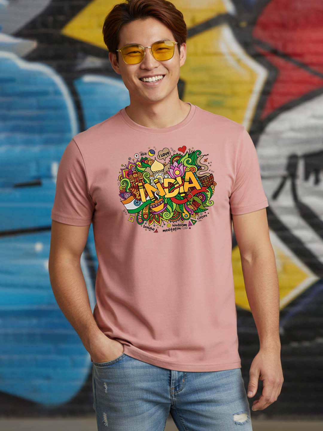 Greylongg Round Neck India Festival Design Printed T-Shirt.