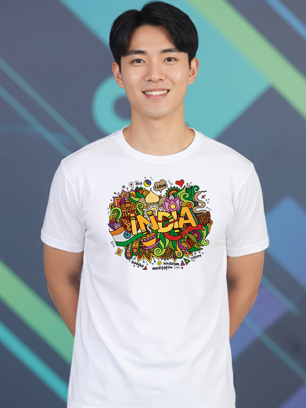 Greylongg Round Neck India Festival Design Printed T-Shirt.