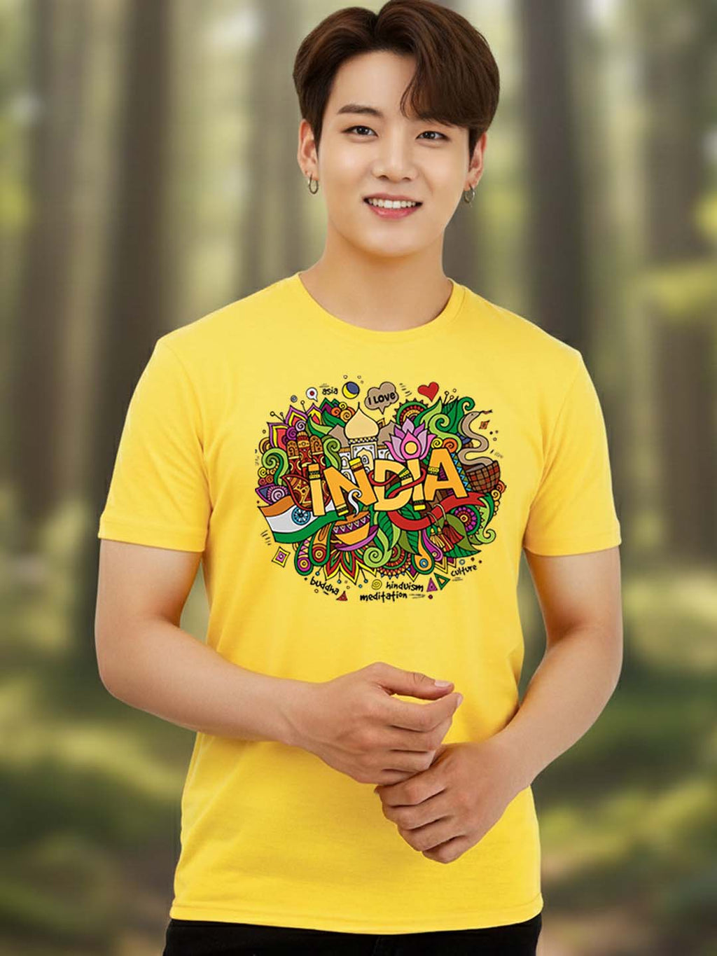 Greylongg Round Neck India Festival Design Printed T-Shirt.